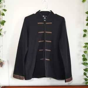 Carol Little Black Wool Mandarin Collar Embellished Hook & Eye Cardigan …